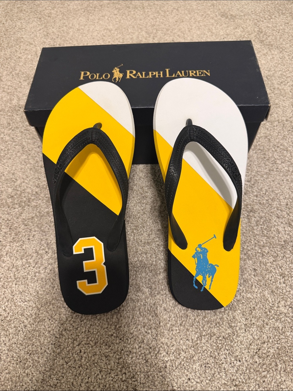 Polo by Ralph Lauren Yellow Black White Logo Flip Flops